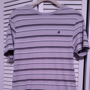 Men's Small, Hang Ten T-shirt: Gray with Horizontal Stripes